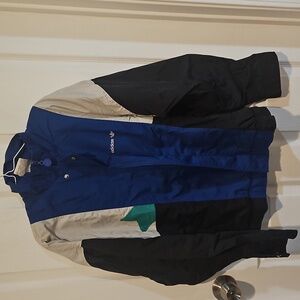 Adidas blue green black gray color block windbreaker